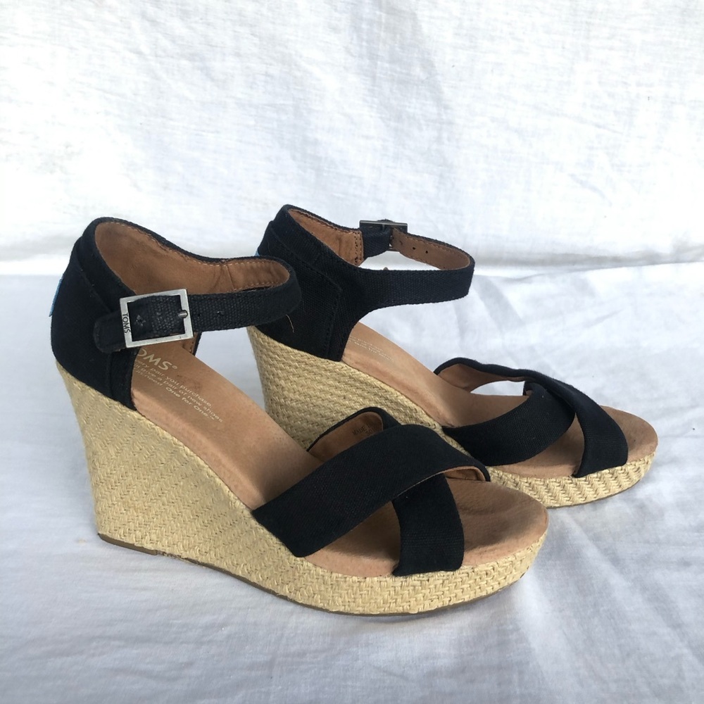 TOMS Canvas Ankle Strap Wedge Sandal Stappy Size 7